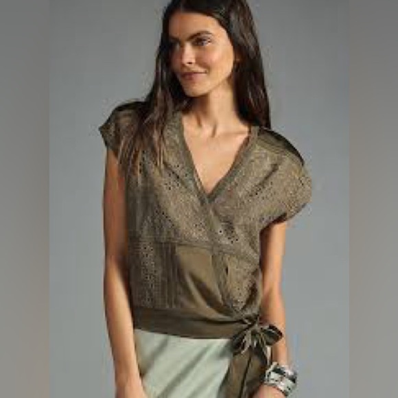 Tiny Tops - Anthropologie Tiny Tatiana Wrap Top Size Large Army Green